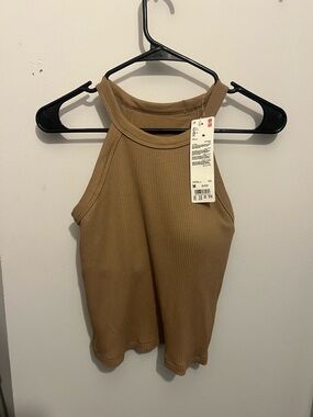 Brand new UNIQLO Women's Ribbed High-Neck Tank Top - Tan